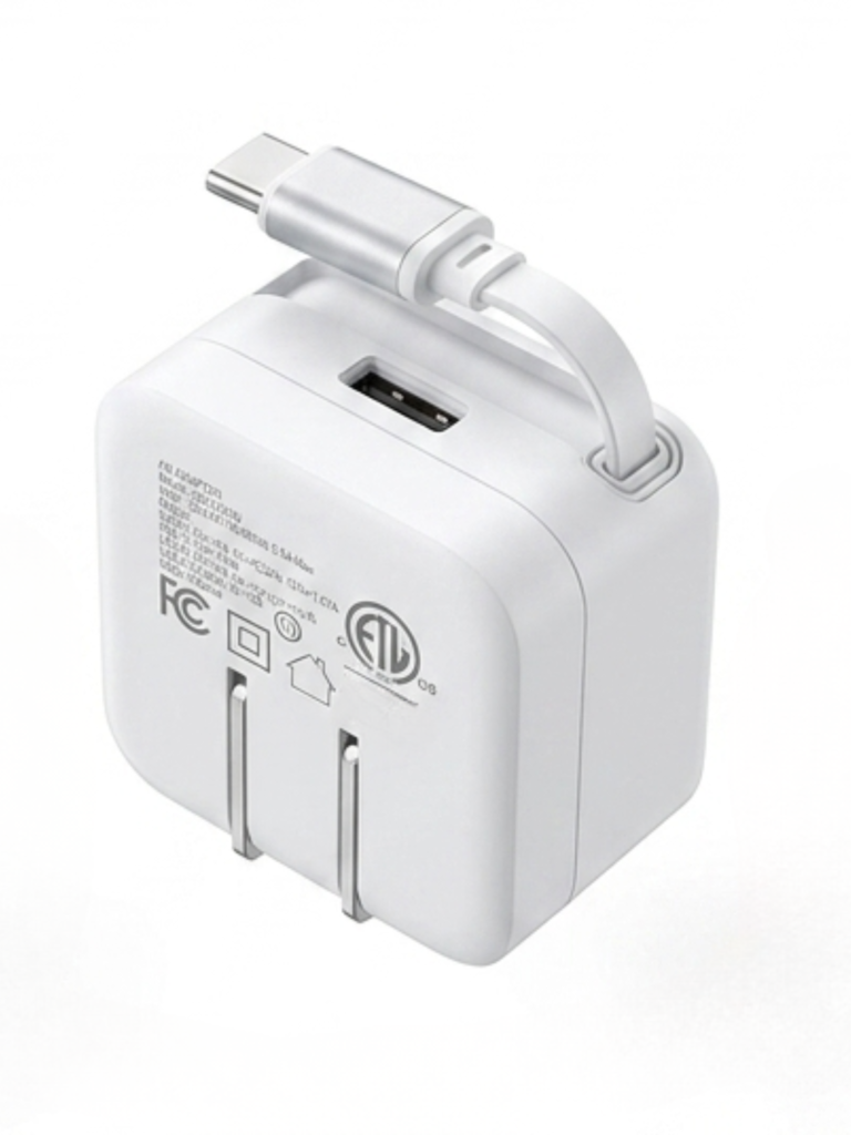 45W Retractable Type-C Wall Charger with USB Port