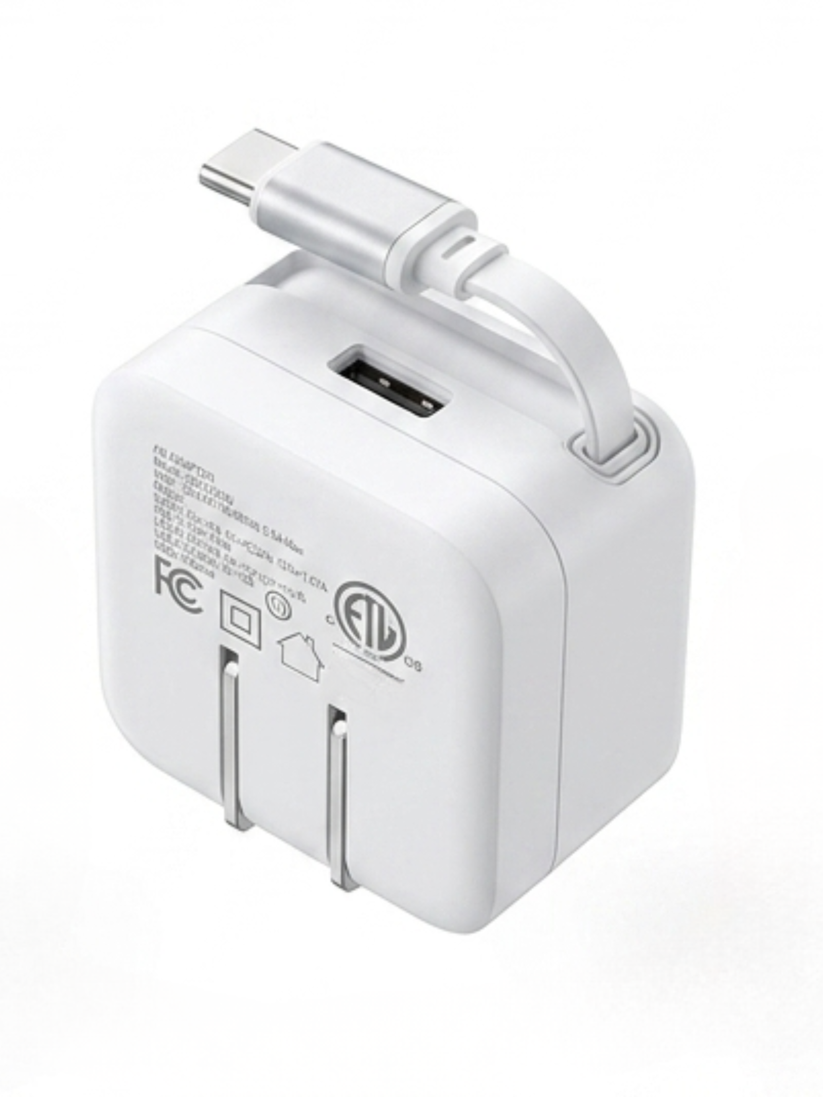 45W Retractable Type-C Wall Charger with USB Port