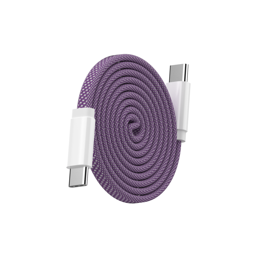 Premium Braided USB-C to USB-C Fast Charging Cable (Purple/White/Black)